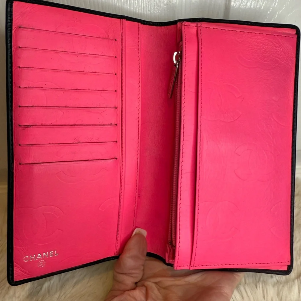 ❤️CHANEL LIGNE CAMBON BI-FOLD WALLET QUILTED BLACK LAMBSKIN - Picture 9 of 16